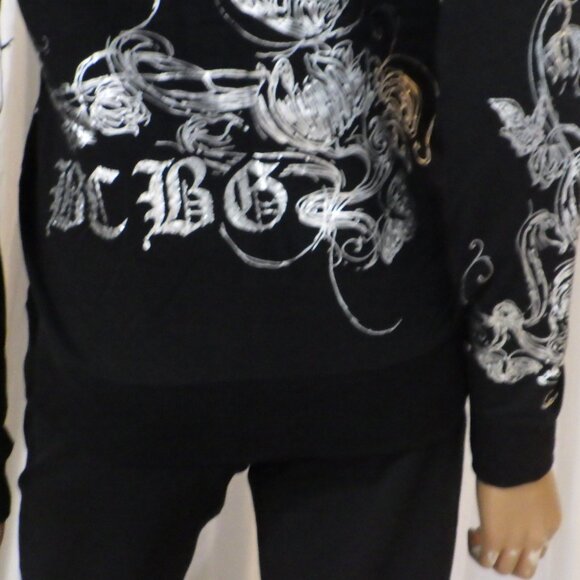 NWT BCBG sz SM MED LG XL 95% cotton BLACK SILVER BUTTERFLY & VINE 2PC TRACKSUIT - Picture 15 of 16